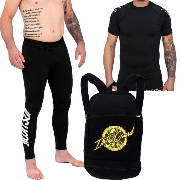 Kit In The Guard, Calça de Compressão + Rashguard NO-GI + Mochila - Preto