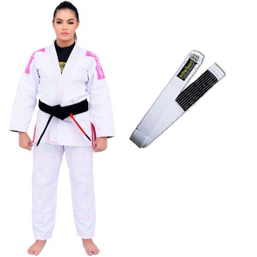 Kimono Jiu Jitsu, Kimono Feminino, Trançado Grosso, Faixa BJj - Branco