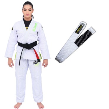 Kimono Jiu Jitsu, Kimono Feminino, Trançado Grosso, Faixa Jj - Branco