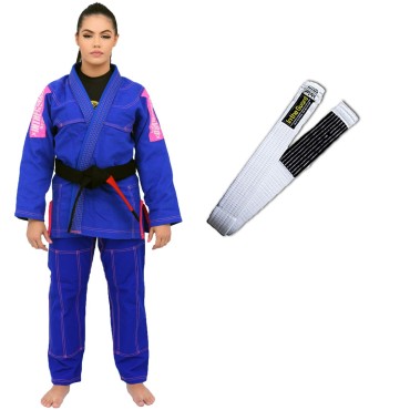 Kimono Jiu Jitsu, Kimono Feminino, Trançado Grosso, Faixa BJj - Azul