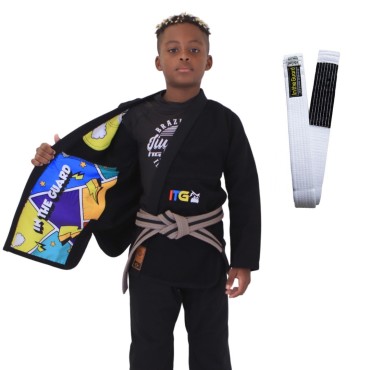 Kimono Jiu Jitsu Infantil, faixa com ponteira-  Colors Preto