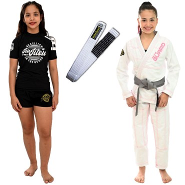 Kimono Jiu Jitsu, Quimono Infantil +  rash Guards + Faixa BJJ - Branco