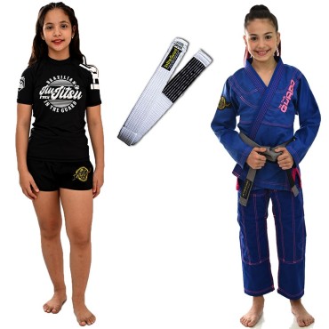 Kimono Jiu Jitsu, Quimono Infantil +  rash Guards + Faixa BJJ - Azul