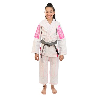 Kimono Jiu Jitsu, Infantil feminino, Faixa BJJ com ponteira - Branco