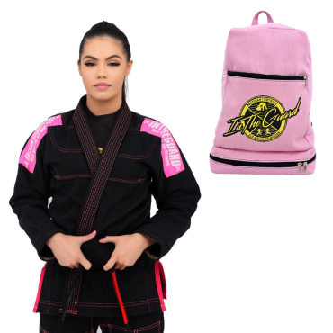 Quimono Feminino Jiu Jitsu, In The Guard + Bolsa Trançada - Preto