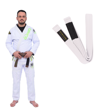 Kimono Jiu Jitsu, Trançado, Faixa com ponteira - Branco