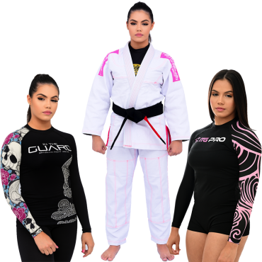 Kit Kimono In The Guard, Feminino Pink + Body + Rash Segunda Pele - Branco