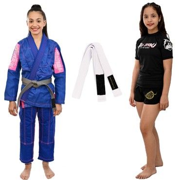 Kimono Jiu Jitsu + Faixa BJJ com ponteira + Rash Guards - Azul