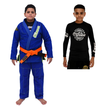 Kit Kimono In The Guard Jiu Jitsu, infantil + Rash Guard Infantil - Azul