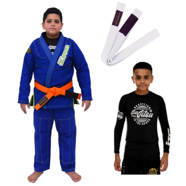 Kit Kimono In The Guard Jiu Jitsu + Rash Guard + Faixa - Azul