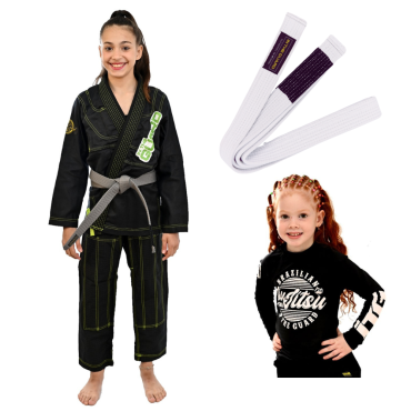 Kit Kimono In The Guard, Jiu jitsu Infantil + Faixa bjj + Rash Infantil - PRETO