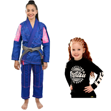 Kit Kimono In The Guard, Infantil Pink + Rash, segunda pele Feminina - Azul