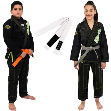 Kimono Jiu Jitsu, Infantil Unissex, Faixa com ponteira - Preto