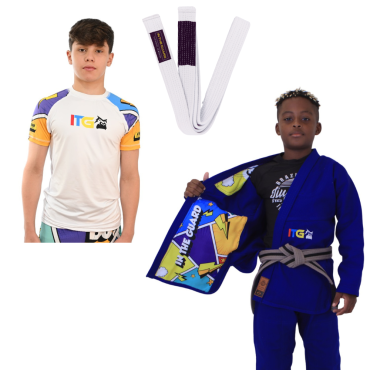 Kimono Jiu Jitsu In The Guard +  rash Guards + Faixa BJJ - Azul